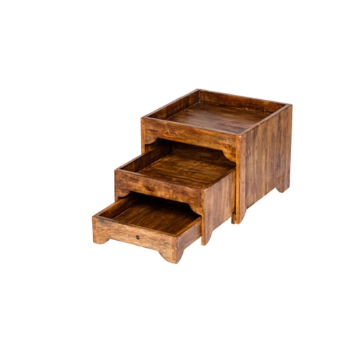 Buffet à trois niveaux en bois de manguier - Patiné
