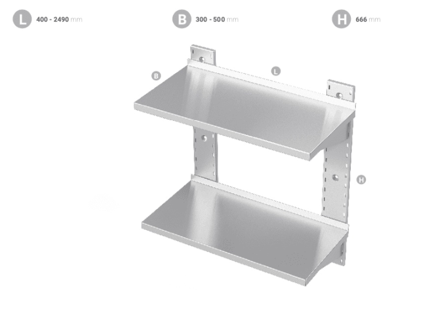 Étagère murale en inox, double