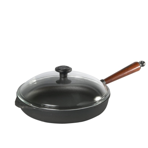 Poêle à frire avec manche en bois et couvercle en verre - Skeppshult