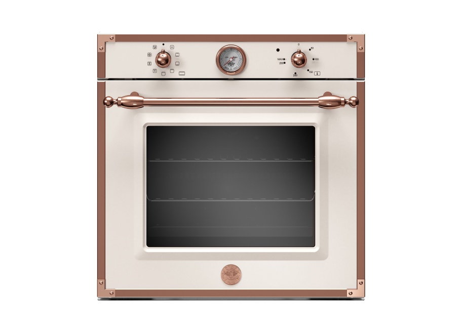 Four encastrable blanc ivoire avec des bords en laiton, 60 cm, Heritage - Bertazzoni