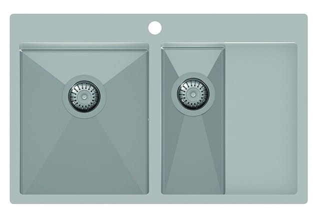 Evier double inox 780 x 500 mm avec étagère à droite