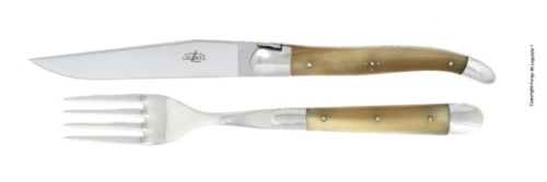 Couteau et fourchette, manche en Corne Légère, poli, Tradition - Forge de Laguiole