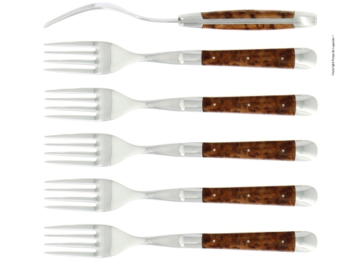 Six fourchettes, manche Tuja, poli, Tradition - Forge de Laguiole