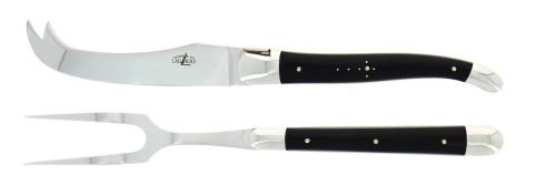 Service à fromage, manche en corne sombre, poli, Tradition - Forge de Laguiole