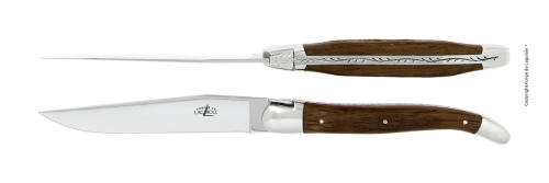 Deux couteaux, manche en écorce de chêne pétrifié, poli, Tradition - Forge de Laguiole