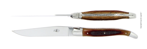 Deux couteaux, manche en bois de Chêne Baril, poli, Tradition - Forge de Laguiole