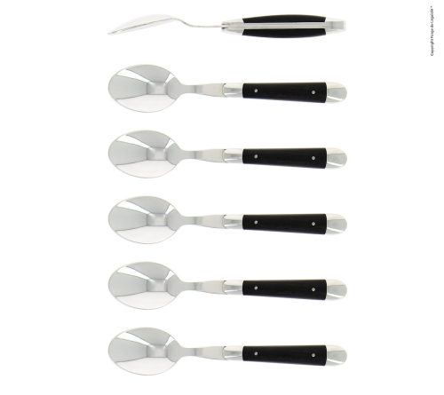 Six cuillères à dessert, manches en ébène, polies, Tradition - Forge de Laguiole