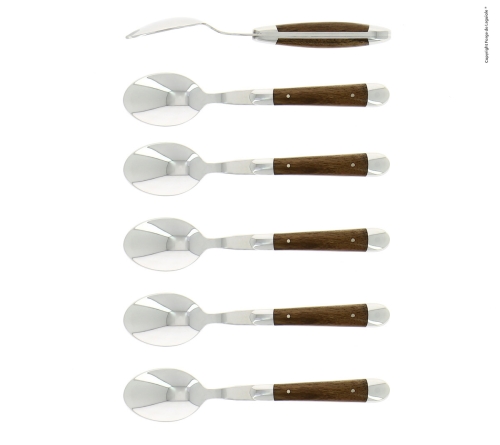 Six cuillères à dessert, manche en noyer, poli, Tradition - Forge de Laguiole