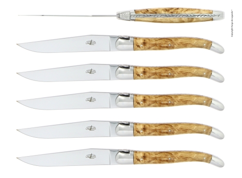 Six couteaux, manche en bouleau, poli, Tradition - Forge de Laguiole