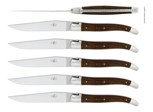 Six couteaux, manche en chêne pétrifié, poli, Tradition - Forge de Laguiole