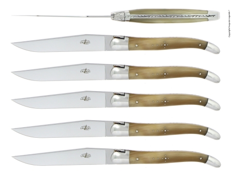 Six couteaux, manche en corne claire, poli, Tradition - Forge de Laguiole
