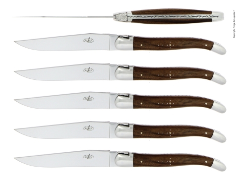 Six couteaux, manche en noyer, poli, Tradition - Forge de Laguiole