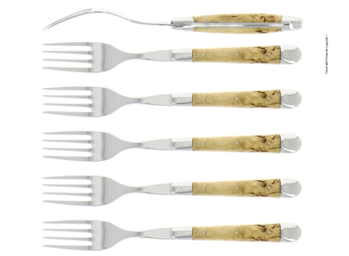 Six fourchettes, manche en bouleau, poli, Tradition - Forge de Laguiole