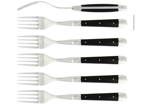 Six fourchettes, manches en ébène, polies, Tradition - Forge de Laguiole