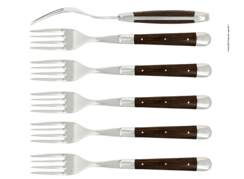 Six fourchettes, manche en chêne pétrifié, poli, Tradition - Forge de Laguiole
