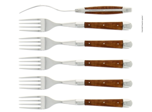 Six fourchettes, manche jungle en bois, poli, Tradition - Forge de Laguiole