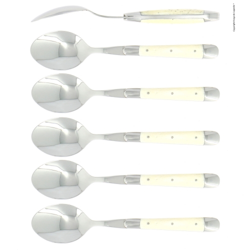 Six cuillères, manche en os, poli, Tradition - Forge de Laguiole