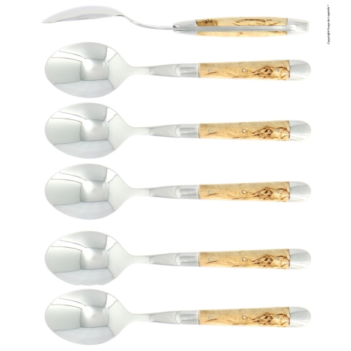 Six cuillères, manche en bouleau, poli, Tradition - Forge de Laguiole
