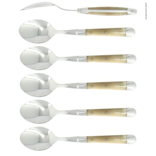 Six cuillères, manche en corne brillante, poli, Tradition - Forge de Laguiole