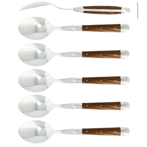 Six cuillères, manche en noyer, poli, Tradition - Forge de Laguiole