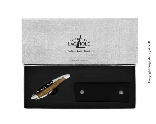 Couteau de sommelier en écorce de chêne pétrifié, damasquiné avec décor, Collection - Forge de Laguiole