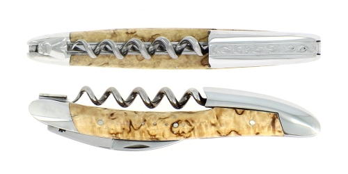 Couteau de sommelier en bouleau damasquiné avec décoration, Collection - Forge de Laguiole