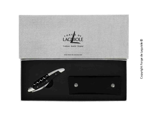 Couteau de sommelier en ébène damasquiné avec décor, Collection - Forge de Laguiole