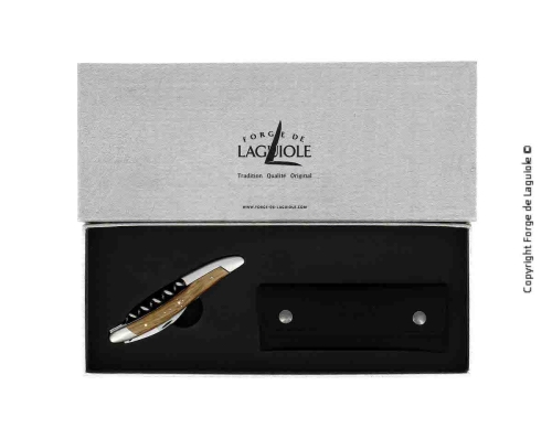 Couteau de sommelier en chêne pétrifié, damasquiné avec décoration, Collection - Forge de Laguiole