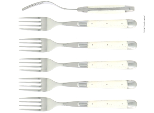 Six fourchettes, manche en os, poli, Tradition - Forge de Laguiole