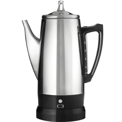 Percolateur, Acier Inoxydable Brossé, 12 Tasses – C3