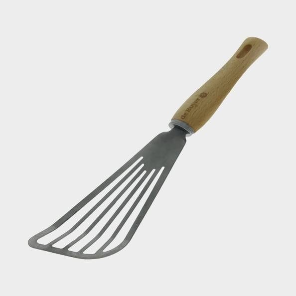 Spatule en inox à fente souple, manche bois, B bois - De Buyer