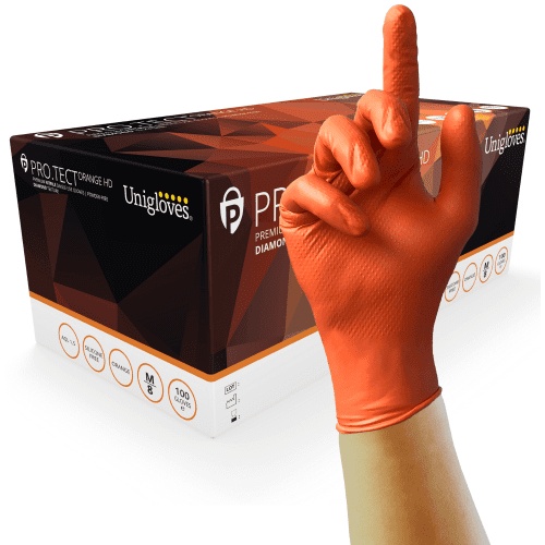 Gant nitrile, orange, extra fort, pack de 100 - Unigloves - Extra Large