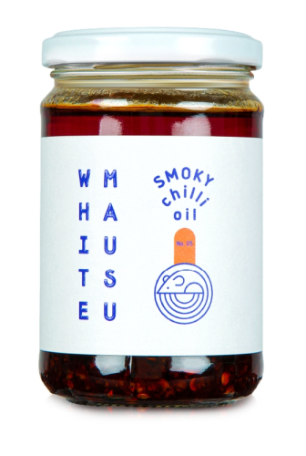 Smoky Chili Oil, huile de chili fumé, sésame et chili, 240 g - White Mausu