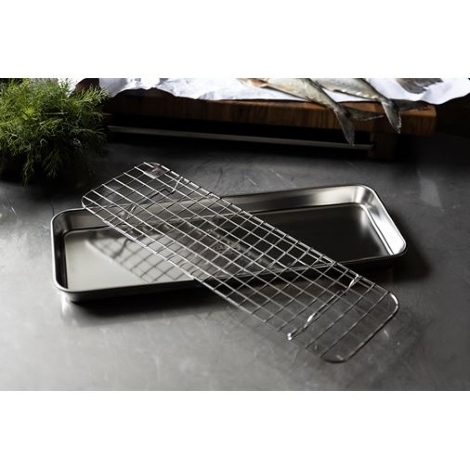 Plaque gastro/plaque de cuisson avec grille, 38x14 cm, acier inoxydable - Culimat