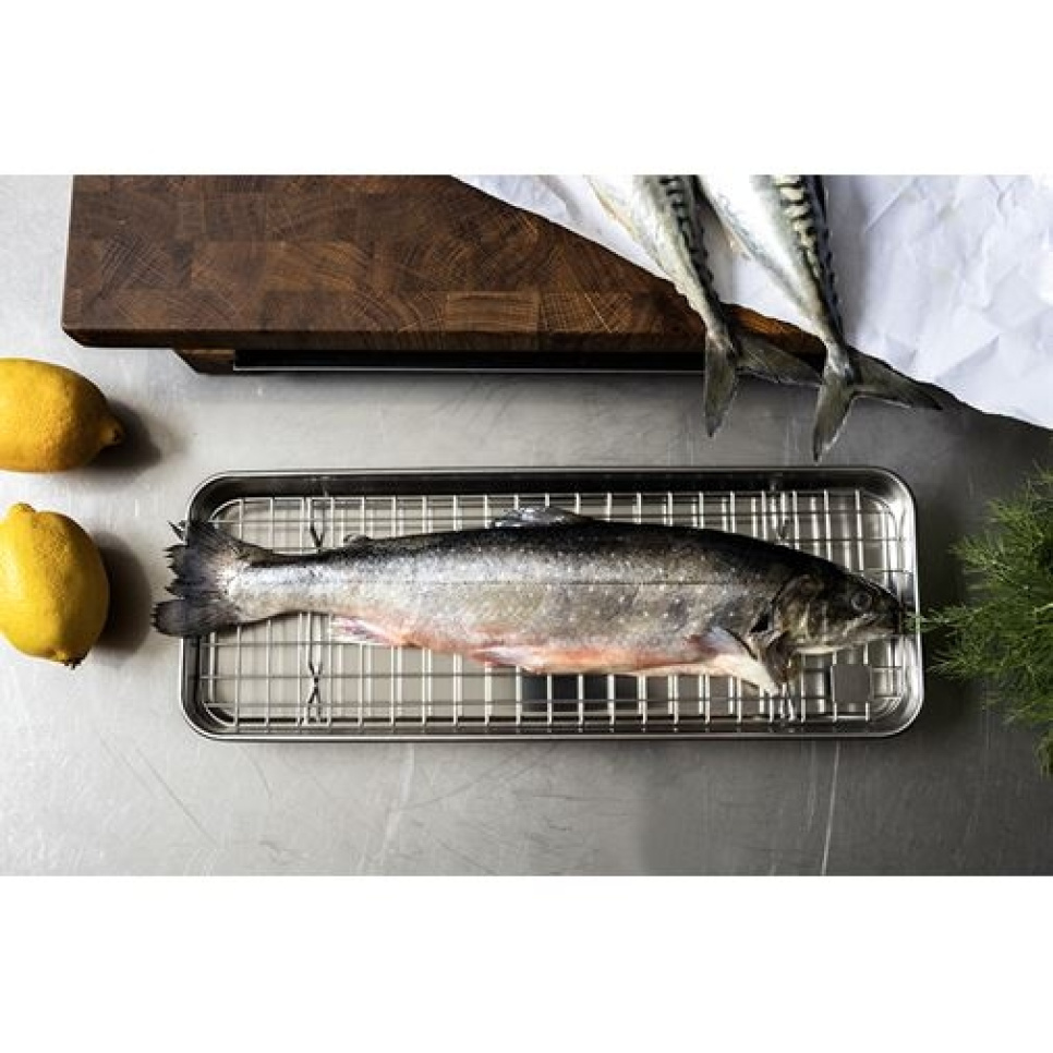 Plaque gastro/plaque de cuisson avec grille, 38x14 cm, acier inoxydable - Culimat