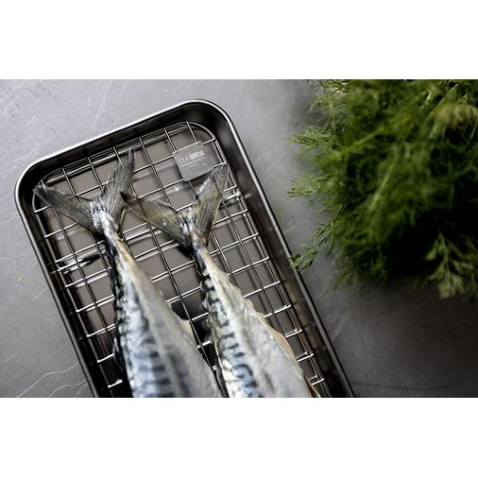 Plaque gastro/plaque de cuisson avec grille, 38x14 cm, acier inoxydable - Culimat