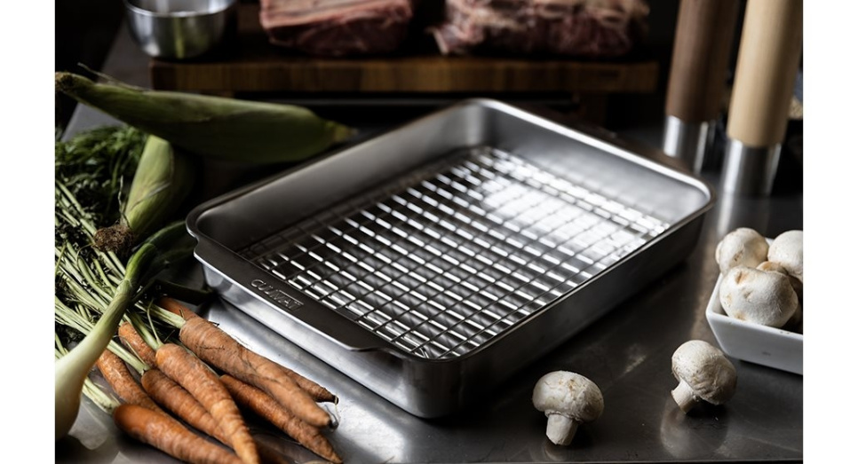 Plat à four avec grille, 24x26 cm, acier inoxydable - Culimat