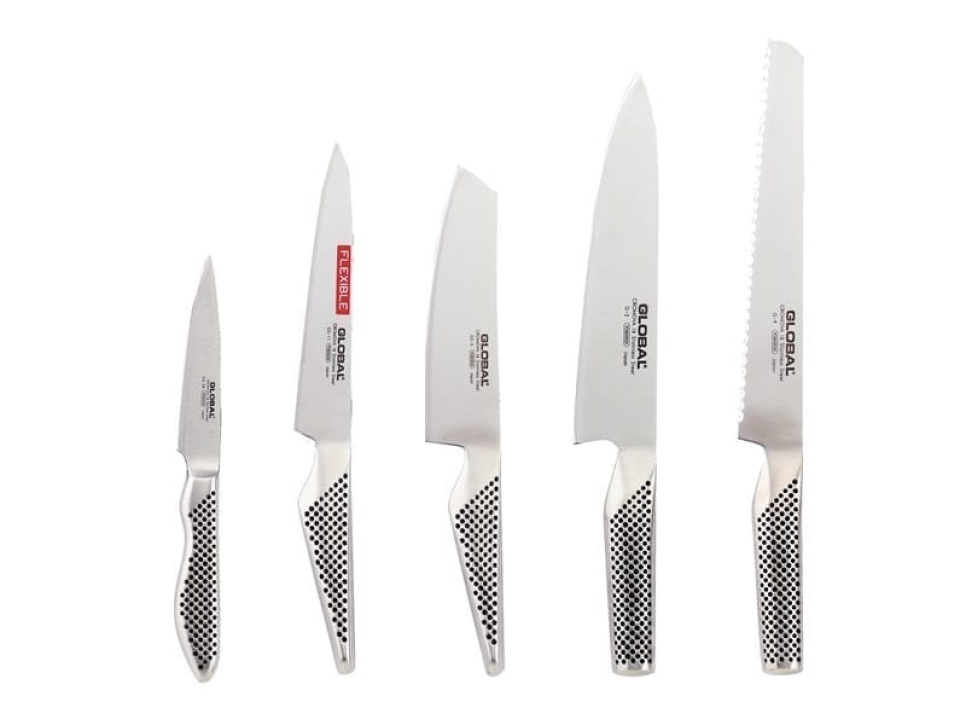 Lot de cinq couteaux Global, G-2, G-9, GS-5, GS-11, GS-38 dans le groupe Cuisine / Couteaux de cuisine / Set de couteaux l\'adresse The Kitchen Lab (1073-11425)