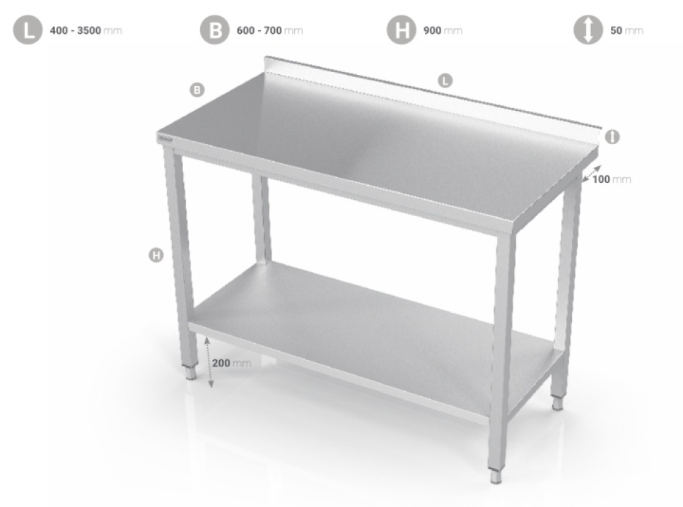Banc en inox avec étagère inférieure dans le groupe Décoration de la cuisine / Acier inoxydable pour la cuisine / Plans de travail en inox l\'adresse The Kitchen Lab (1102-20969)