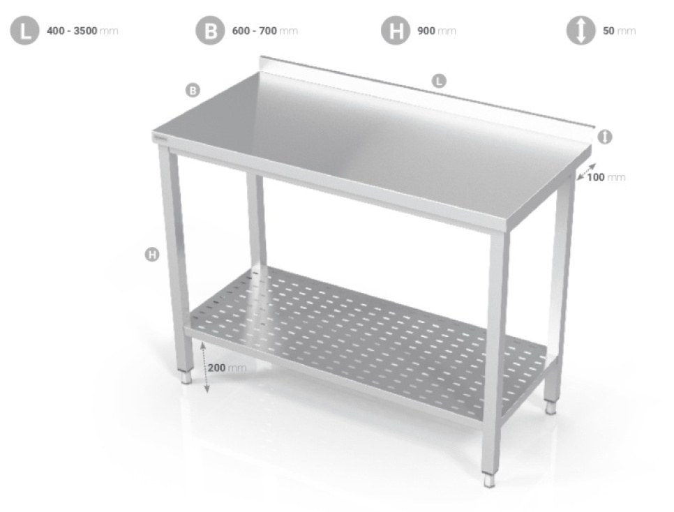 Banc en inox avec étagère inférieure perforée dans le groupe Décoration de la cuisine / Acier inoxydable pour la cuisine / Plans de travail en inox l\'adresse The Kitchen Lab (1102-21162)