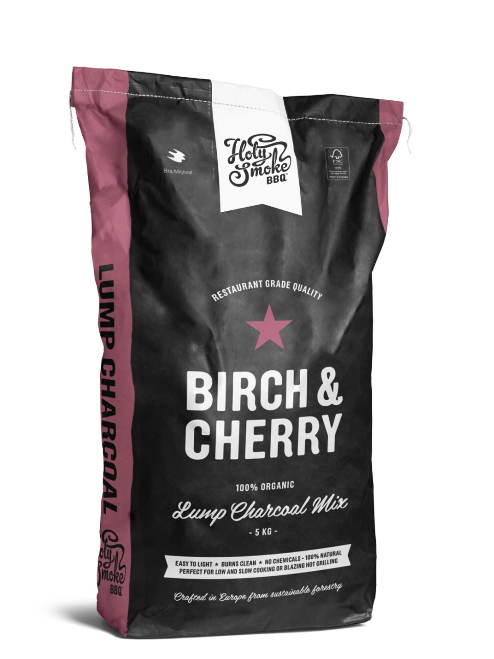 Premium Lump Charcoal, BIRCH/CHERRY, 5 kg - Holy Smoke BBQ dans le groupe Barbecues, plaques de cuisson et Fours / Barbecue à charbon et à briquettes / charbon de bois l\'adresse The Kitchen Lab (1282-28918)
