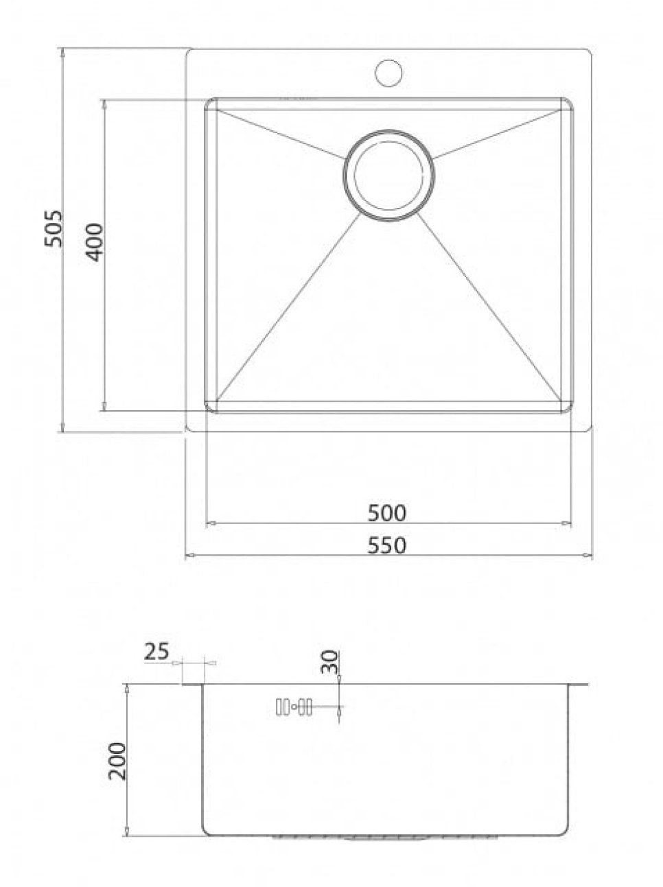 Evier inox 550 x 505 mm