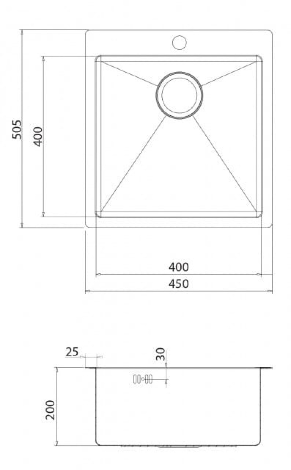 Evier inox 450 x 505 mm
