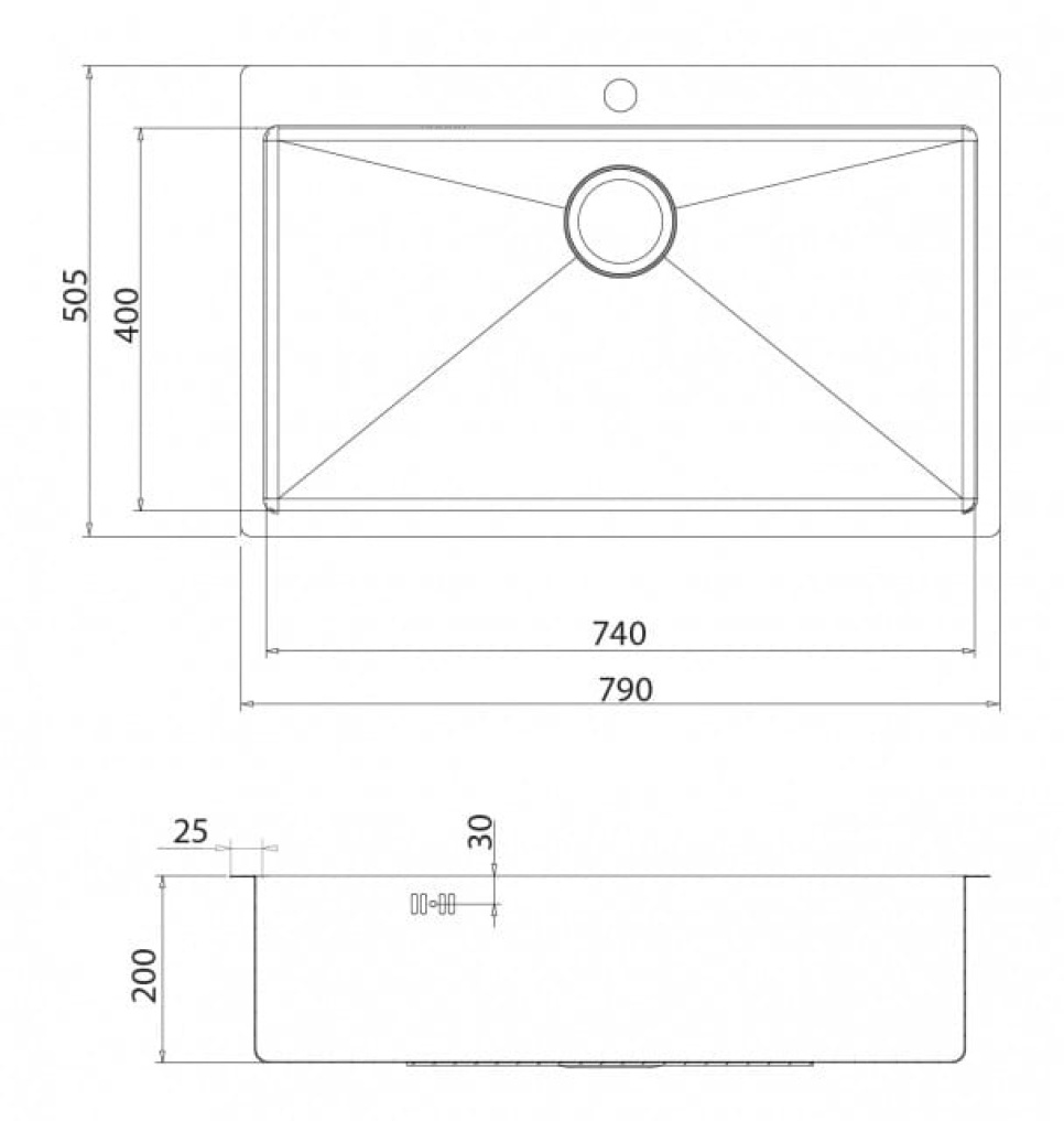 Evier inox 790 x 505 mm
