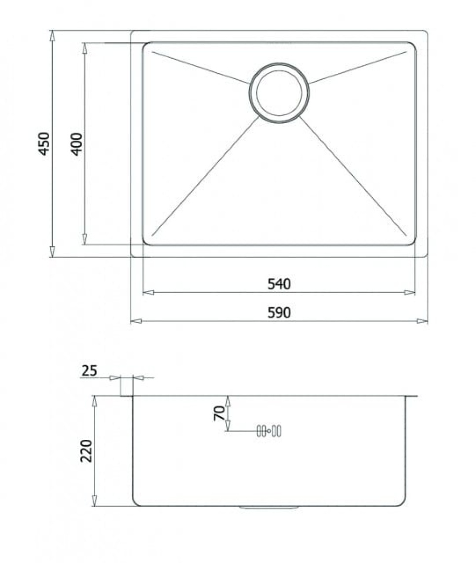 Evier inox 590 x 450 mm