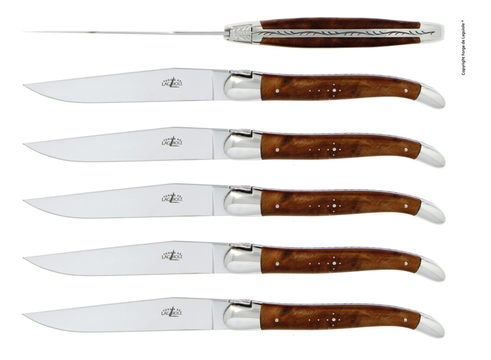 Coffret de 6 couteaux de table manche thuya dans le groupe Arts de la table / Couverts / Couteaux l\'adresse The Kitchen Lab (1446-13141)