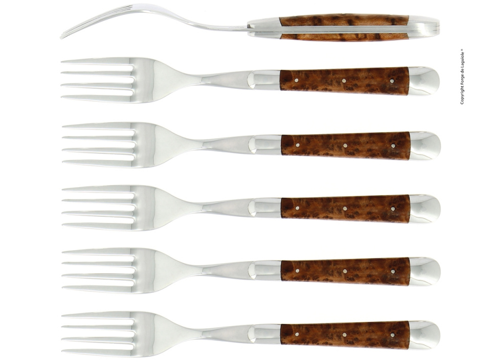 Six fourchettes, manche Tuja, poli, Tradition - Forge de Laguiole dans le groupe Arts de la table / Couverts / Fourchettes l\'adresse The Kitchen Lab (1446-15871)
