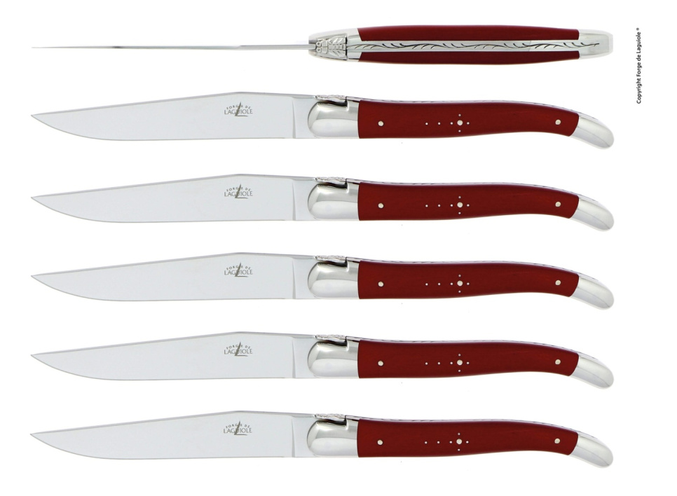Coffret de 6 couteaux de table manche en micarta rouge - Forge de Laguiole dans le groupe Arts de la table / Couverts / Couteaux l\'adresse The Kitchen Lab (1446-24424)