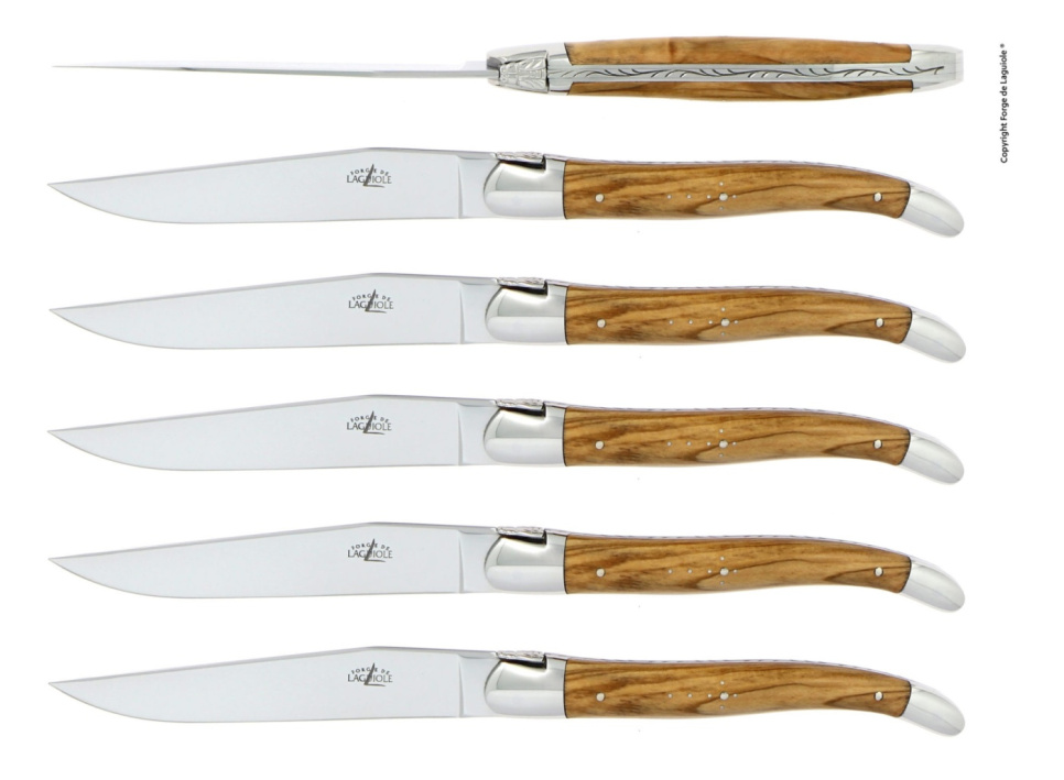 Coffret de 6 couteaux de table manche olivier - Forge de Laguiole dans le groupe Arts de la table / Couverts / Couteaux l\'adresse The Kitchen Lab (1446-26107)