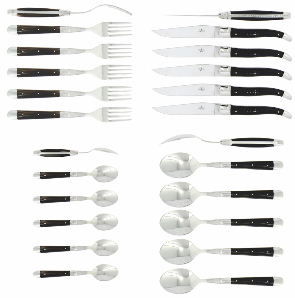 Ensemble de couverts 03, manches corne foncée, polis, Tradition - Forge de Laguiole dans le groupe Arts de la table / Couverts / Couverts l\'adresse The Kitchen Lab (1446-32856)